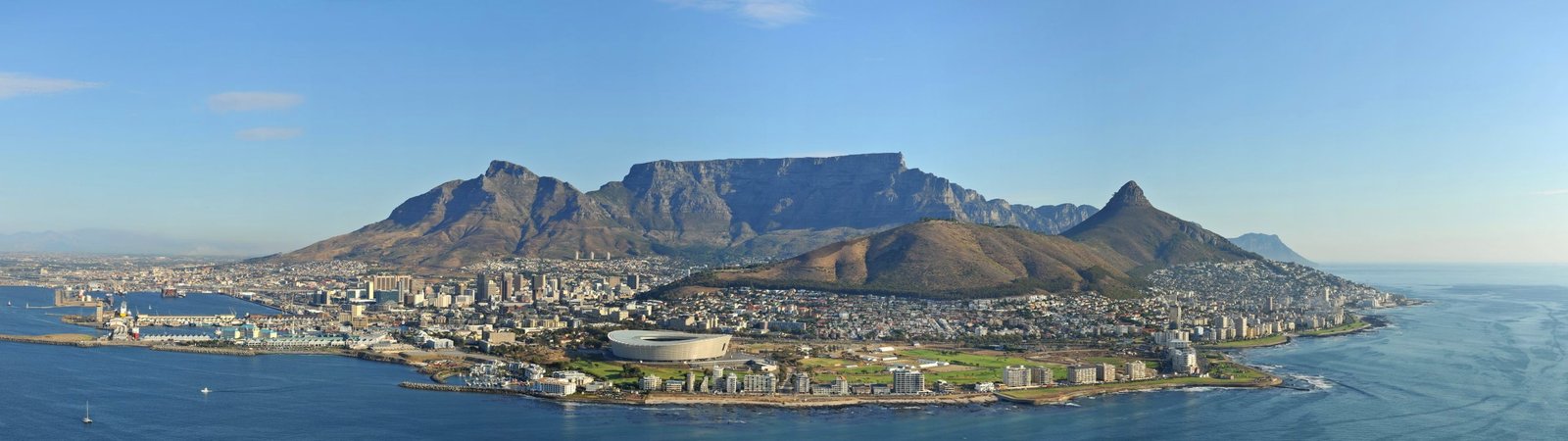 round gray stadium Cape Town South Africa harbor panoramas 2k 4k