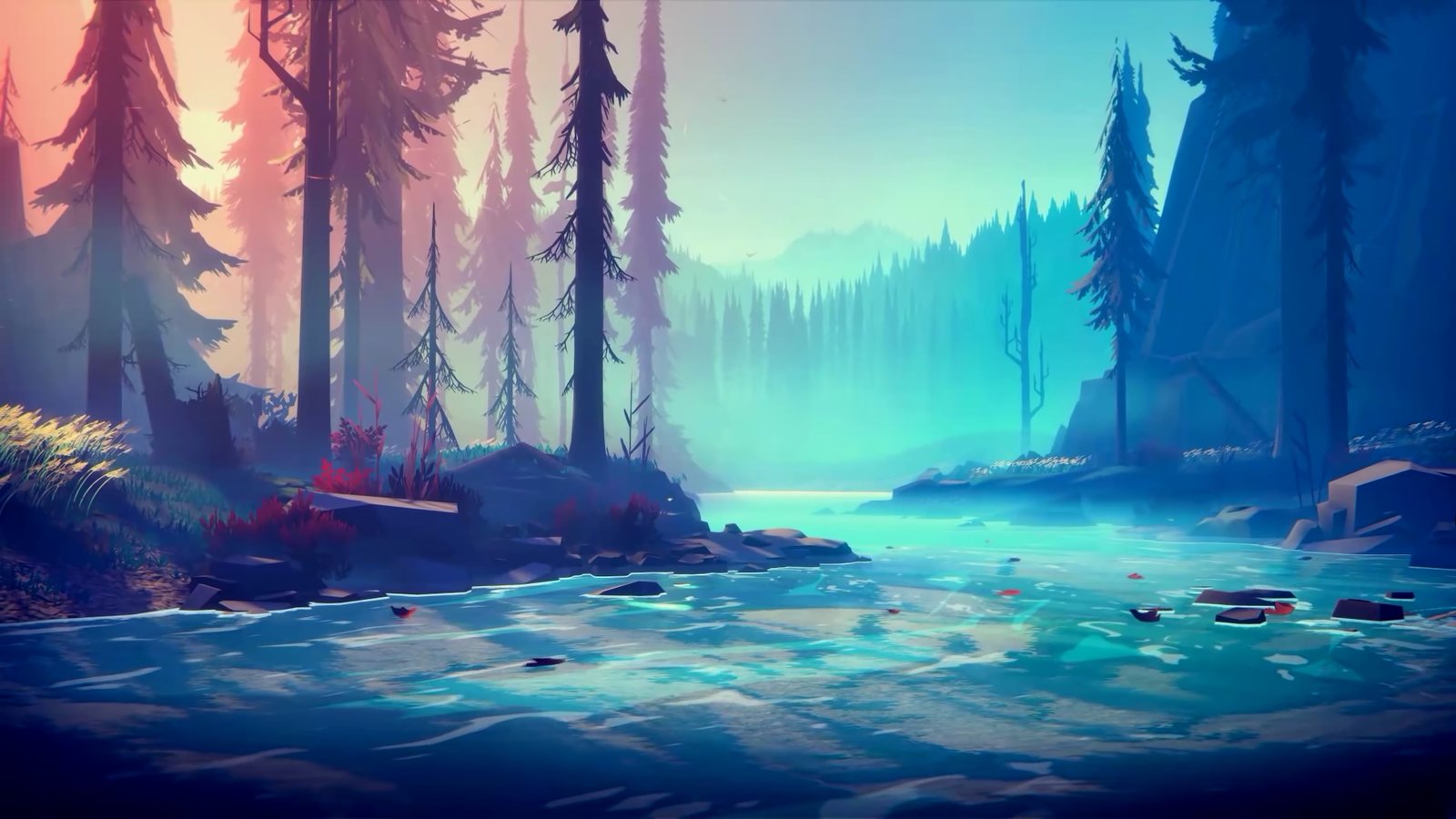 Among Trees video game art forest river mist landscape 2k 4k