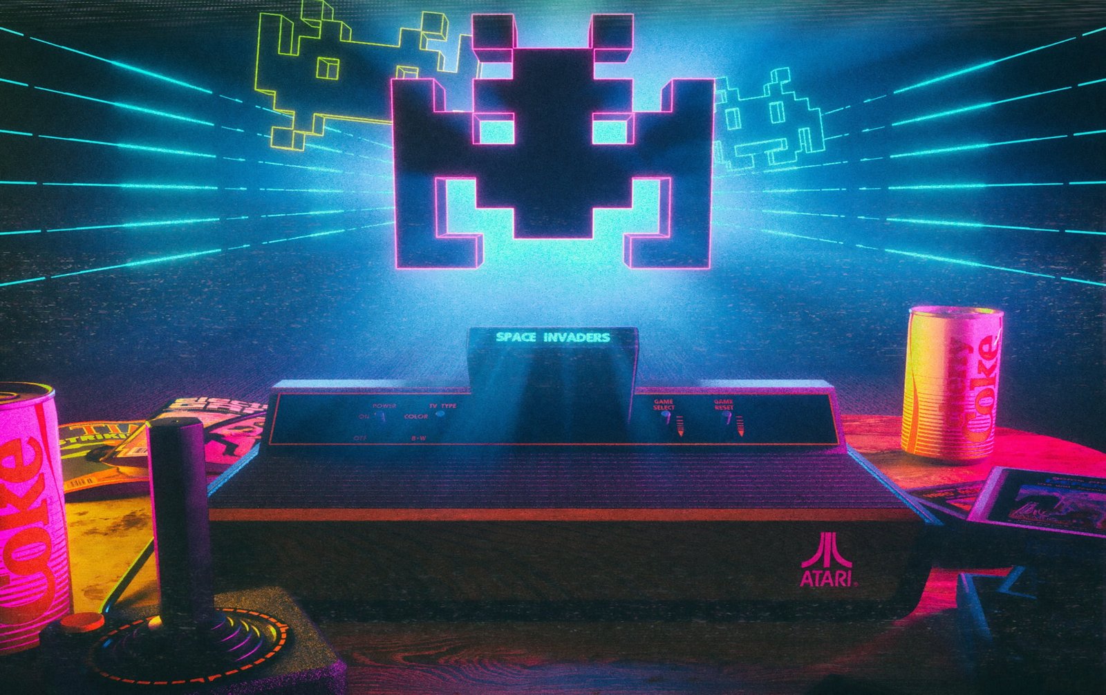 black Atari with controller retro games video Space Invaders 2k