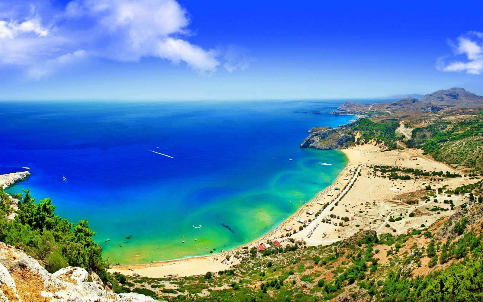 blue and green abstract painting nature Rhodes island beach 2k