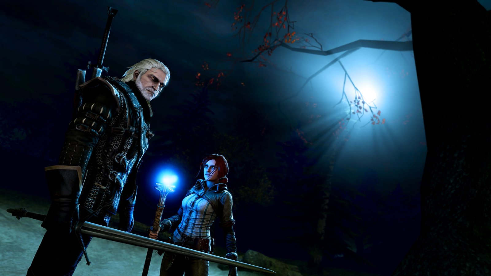 male and female character standing in front of tree digital wallpaper 2k 4k