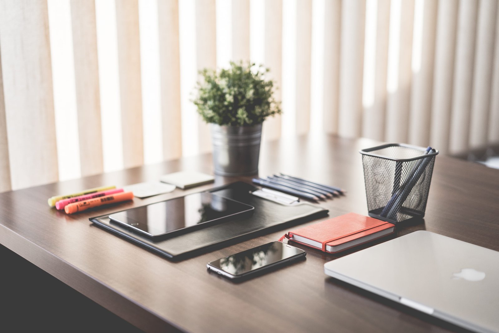 Simple Minimalistic Home Office with Equipment on Wooden Desk 2k 4k