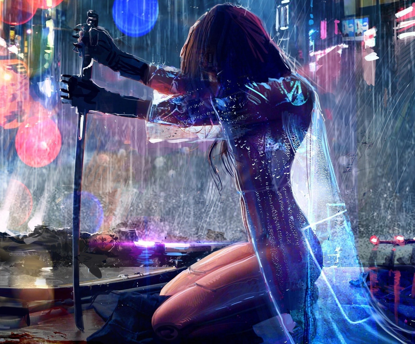 swordsman anime girl art women fantasy warrior futuristic 2k