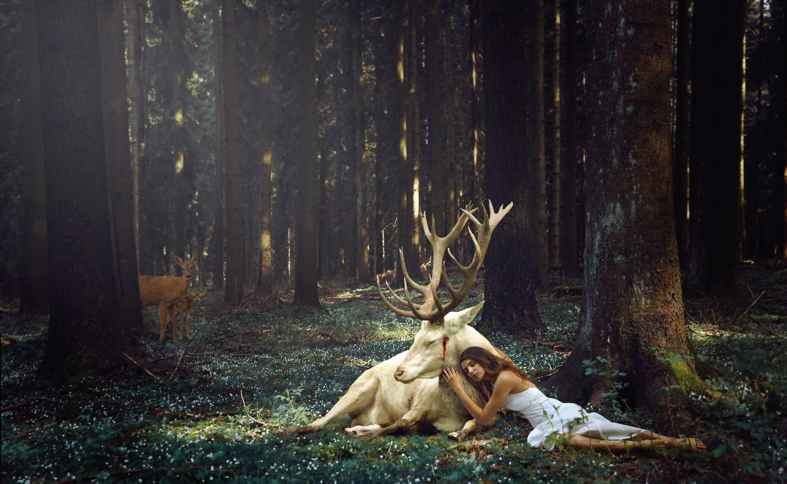 women s white sleeveless dress fantasy art forest reindeer 2k