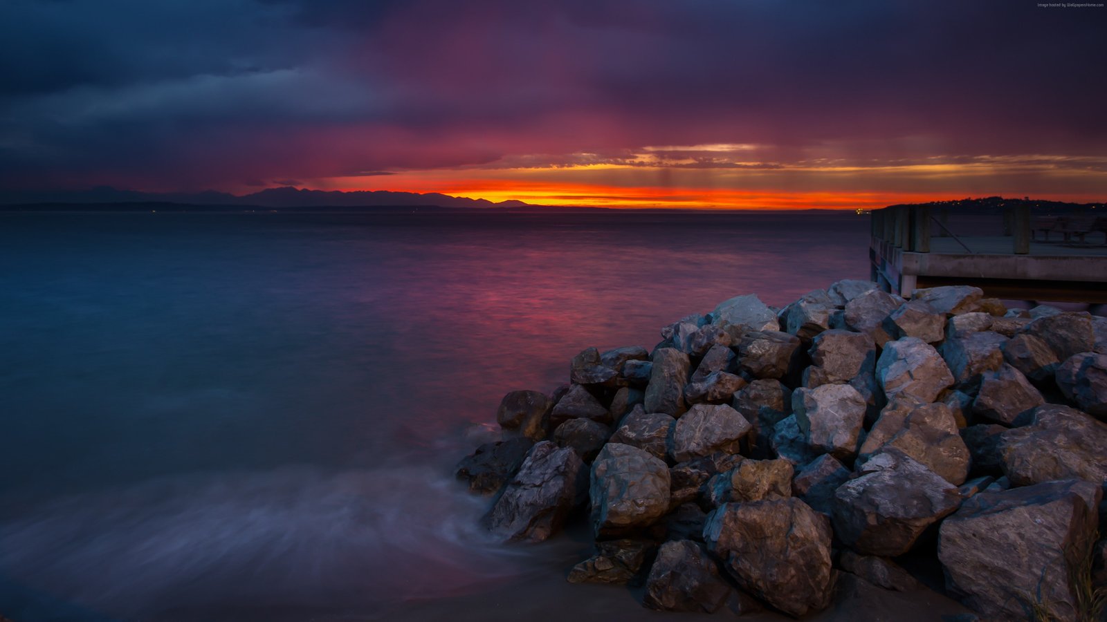 beach Alki sunrise water sunset ocean Seattle 2k 4k