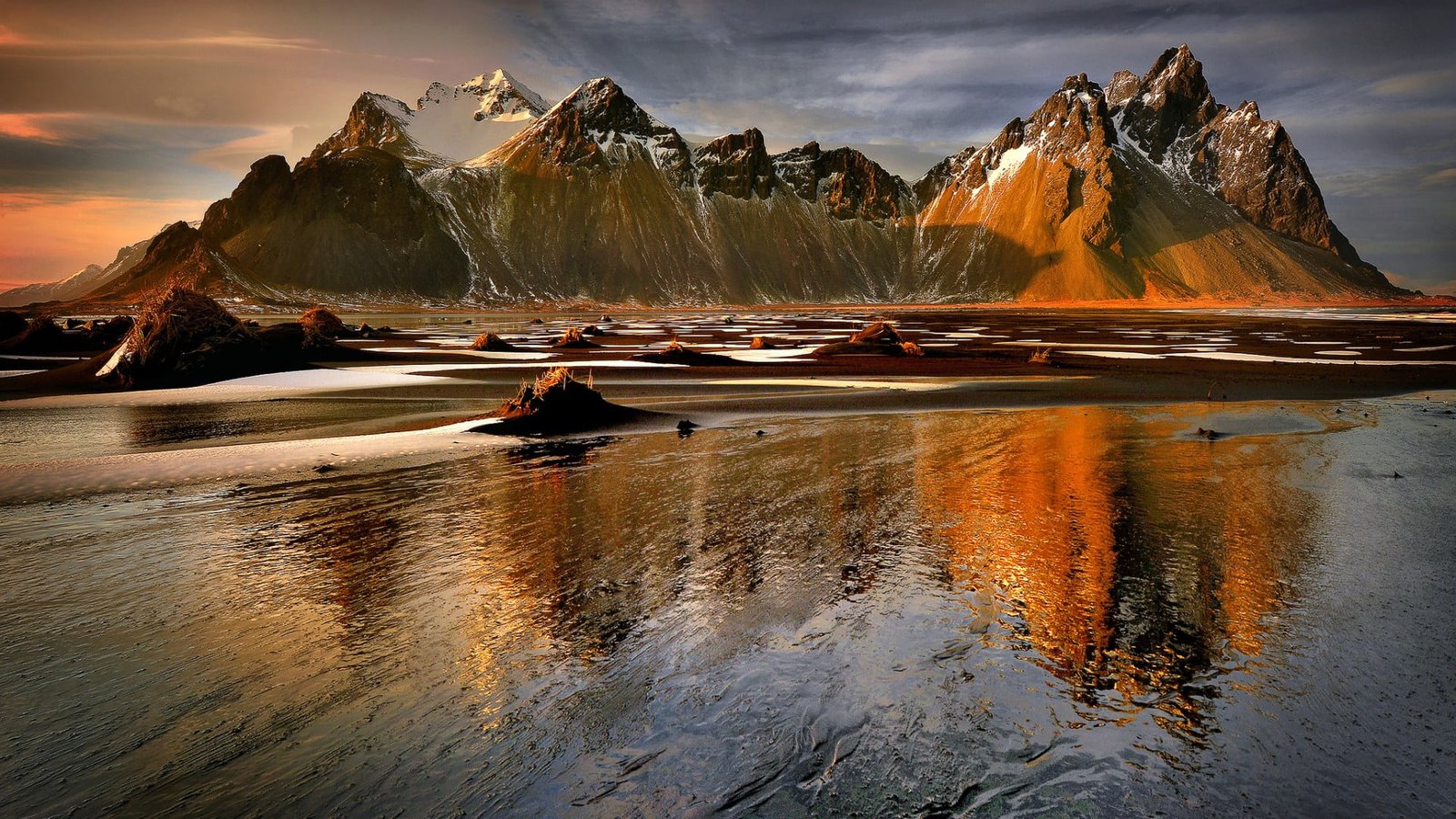 body of water nature landscape clouds Iceland sea mountains 2k