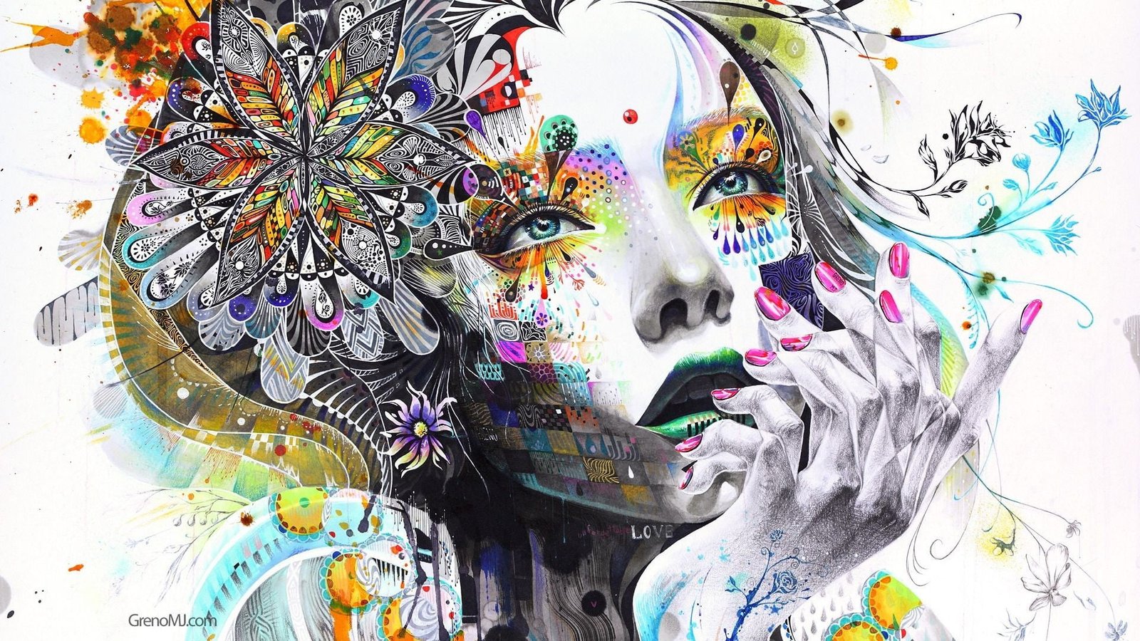 woman s portrait painting artwork surreal hands colorful 2k