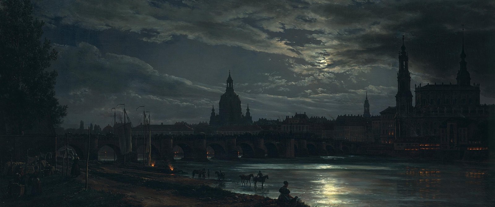 gray castle painting ultrawide classic art Dresden architecture 2k