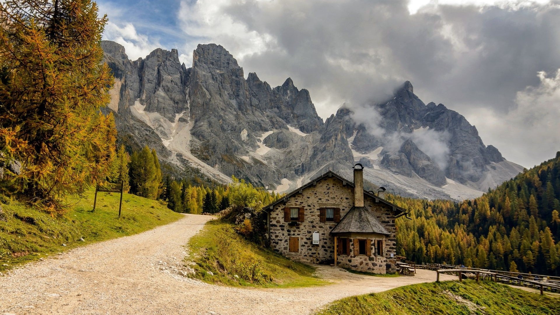nature landscape barn sky mountain grass building travel 2k
