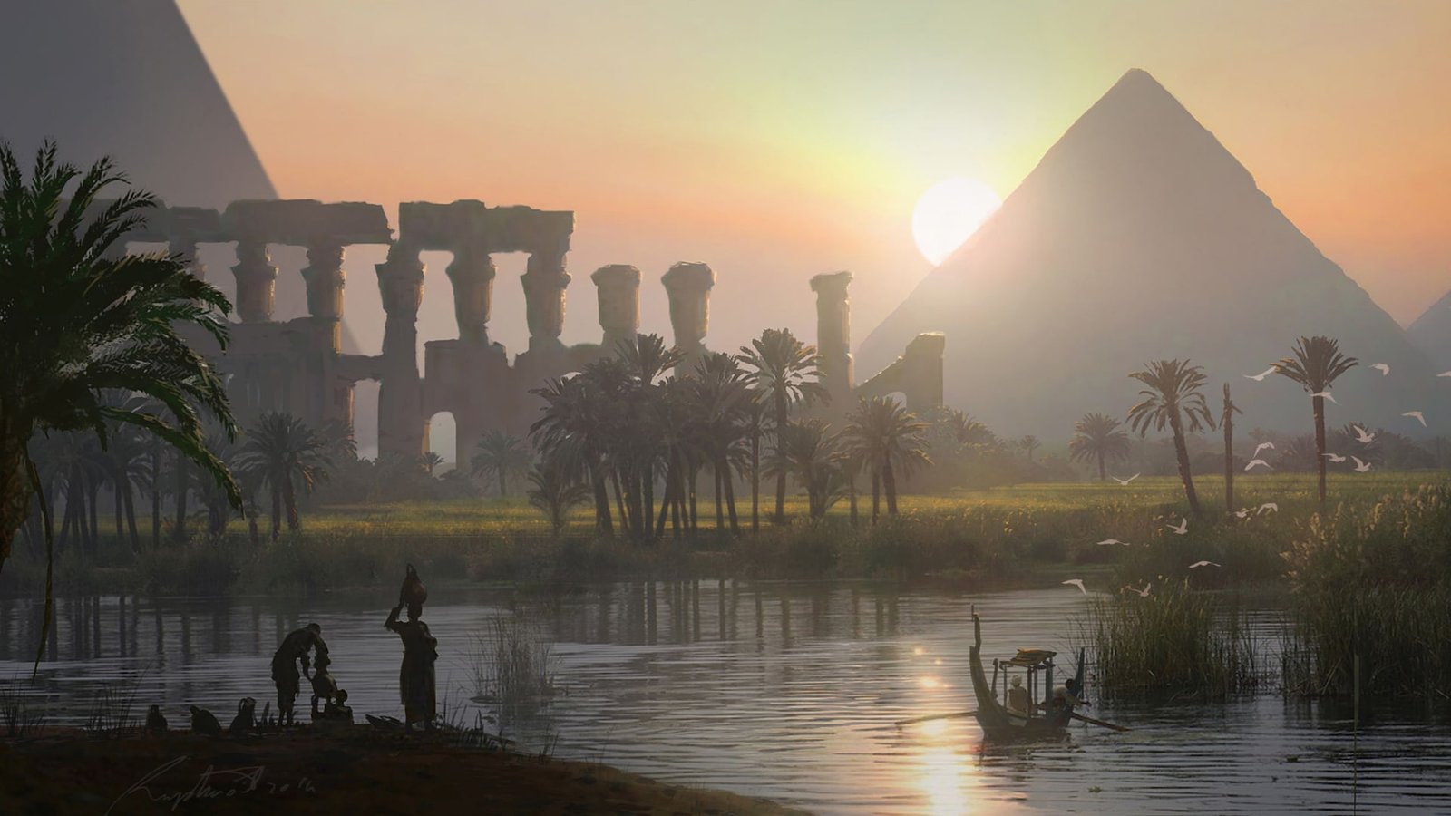 px artwork assassins creed Assassins Origins digital art egypt landscape pyramid riv People Girl HD Art 82 2k