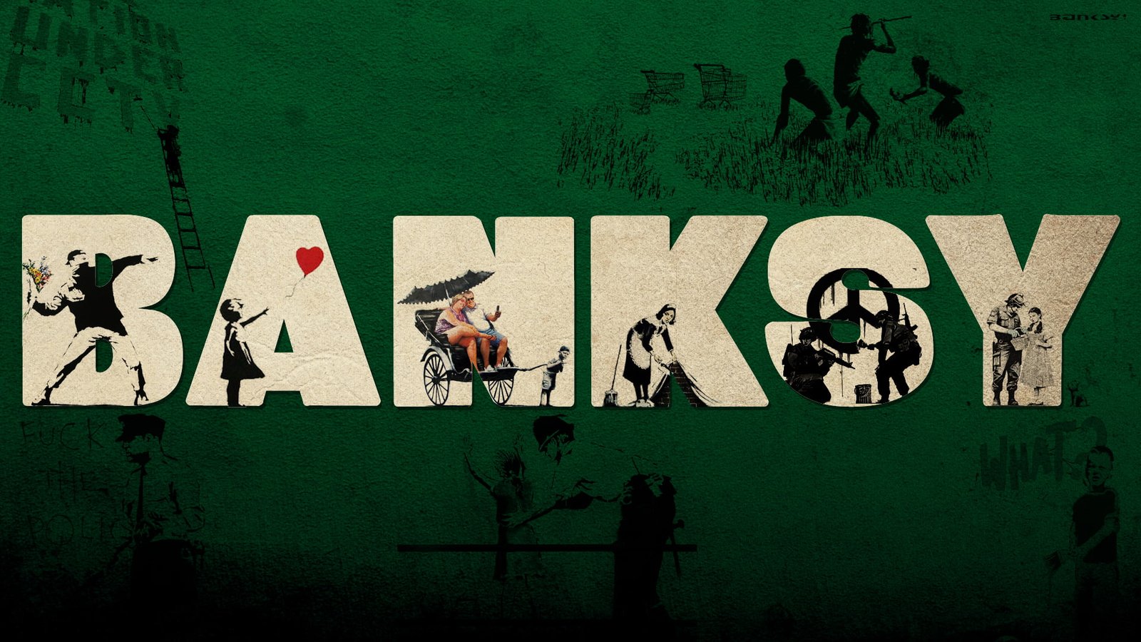 Banksy Graffiti Green HD digital artwork 2k