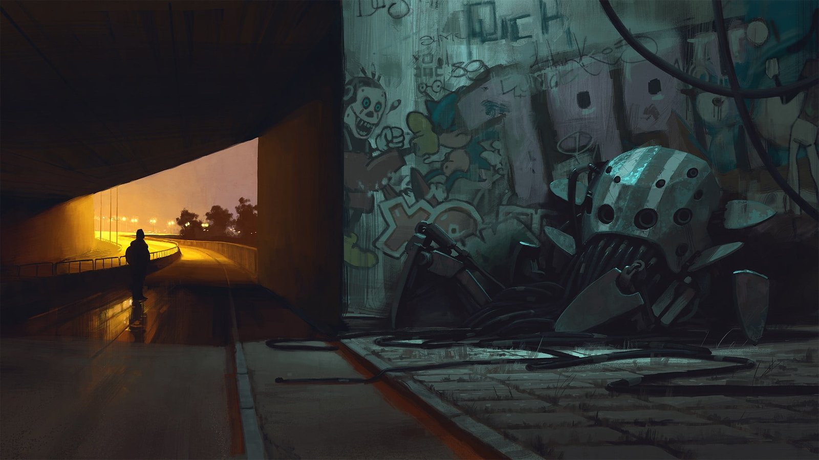 graffiti wall cyberpunk futuristic science fiction Simon St lenhag 40 2k