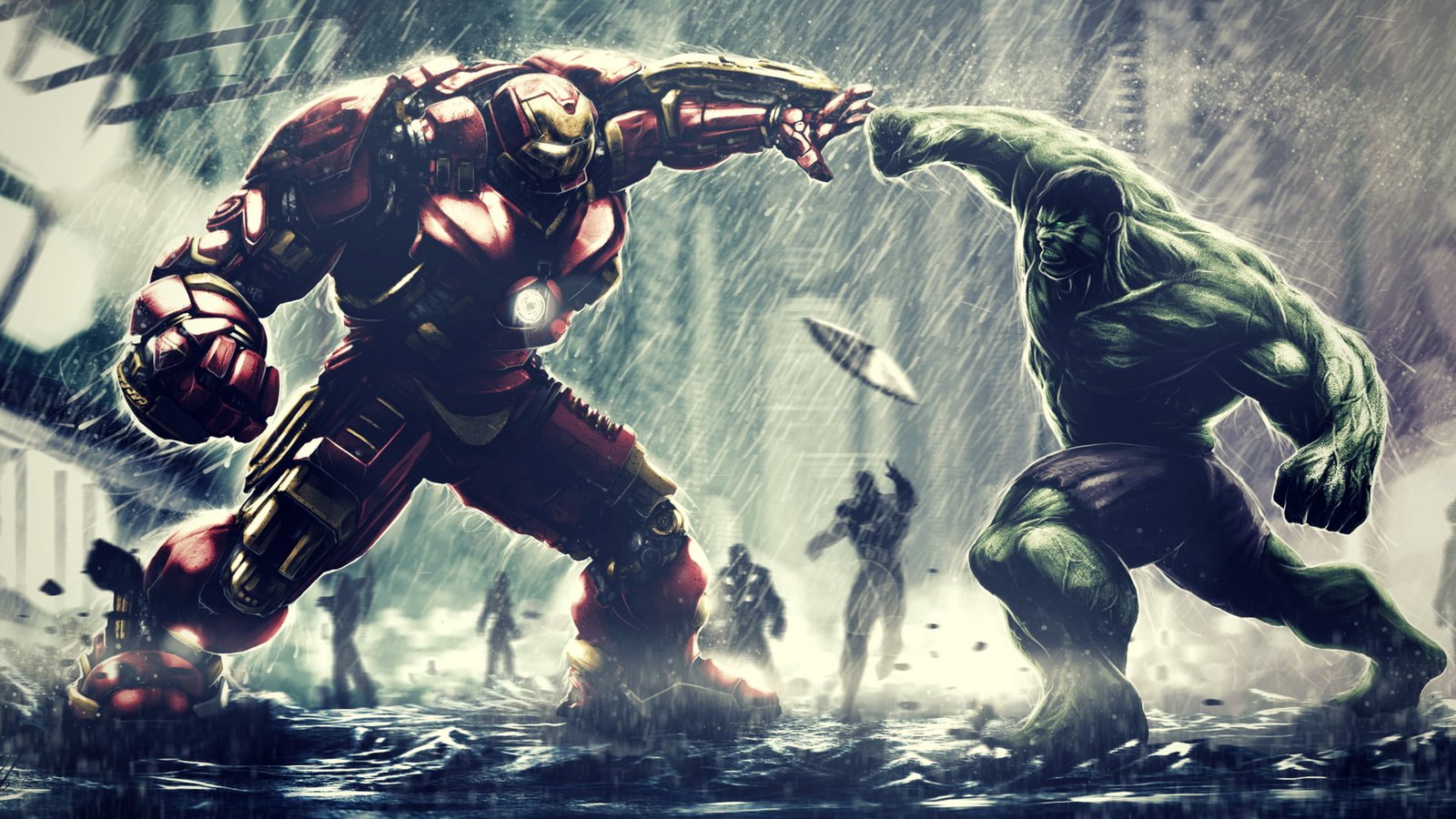 Marvel Iron Man Mark 44 facing Hulk illustration Cinematic Universe 83 2k