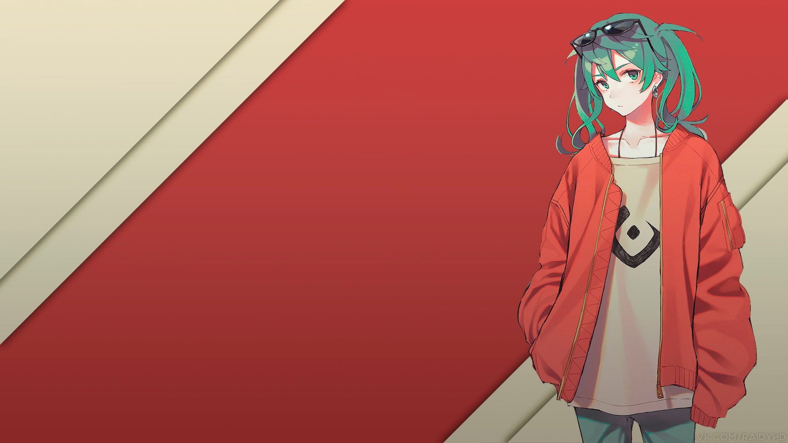 anime girls picture in Hatsune Miku red standing 2k