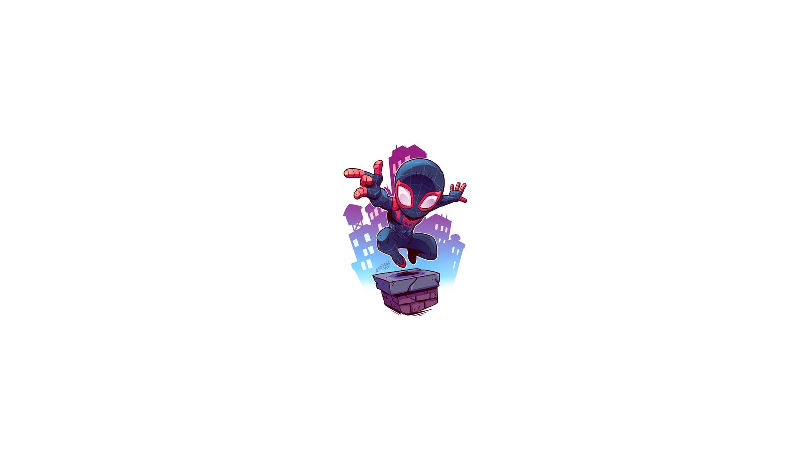 chibi minimalism Miles Morales Spider Man Marvel Comics 2k 4k