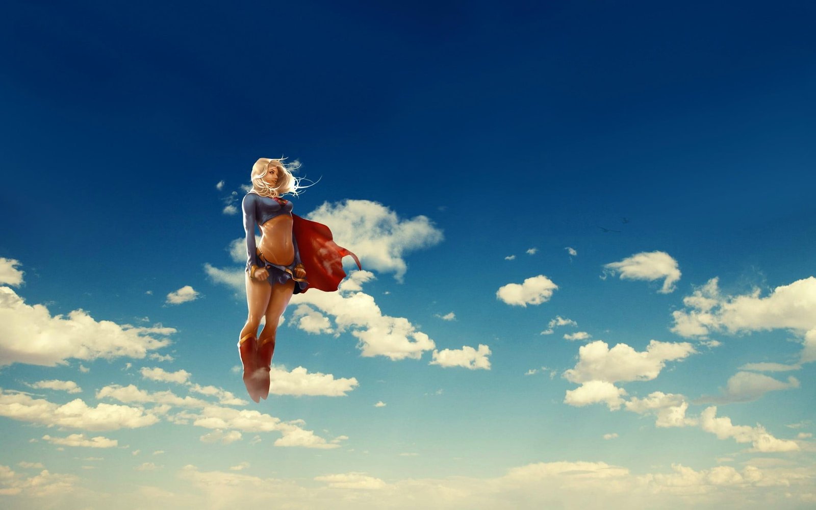 Supergirl sky clouds anime flying blonde superhero artwork 2k