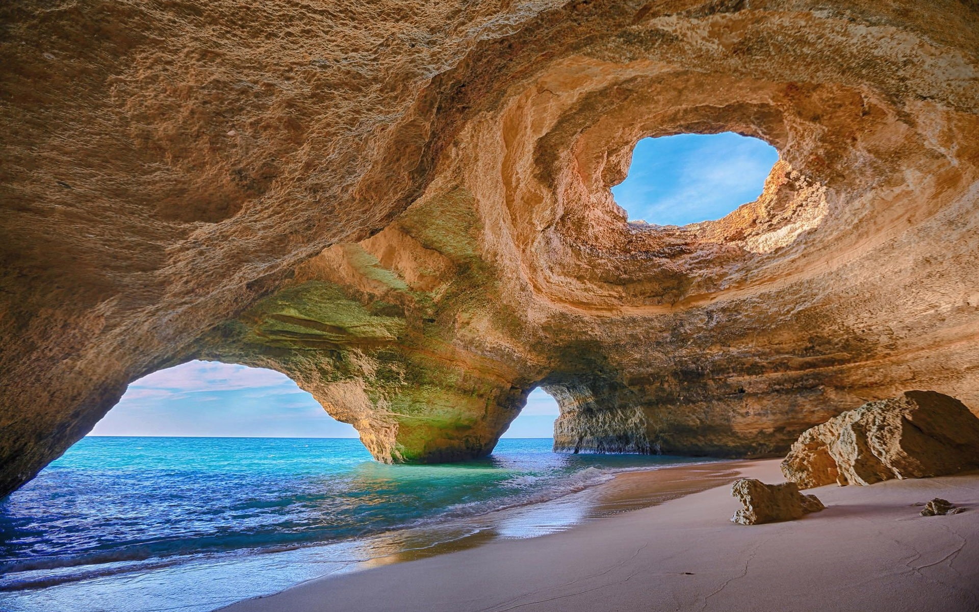 sand sea rock landscape Algarve Portugal erosion water 2k