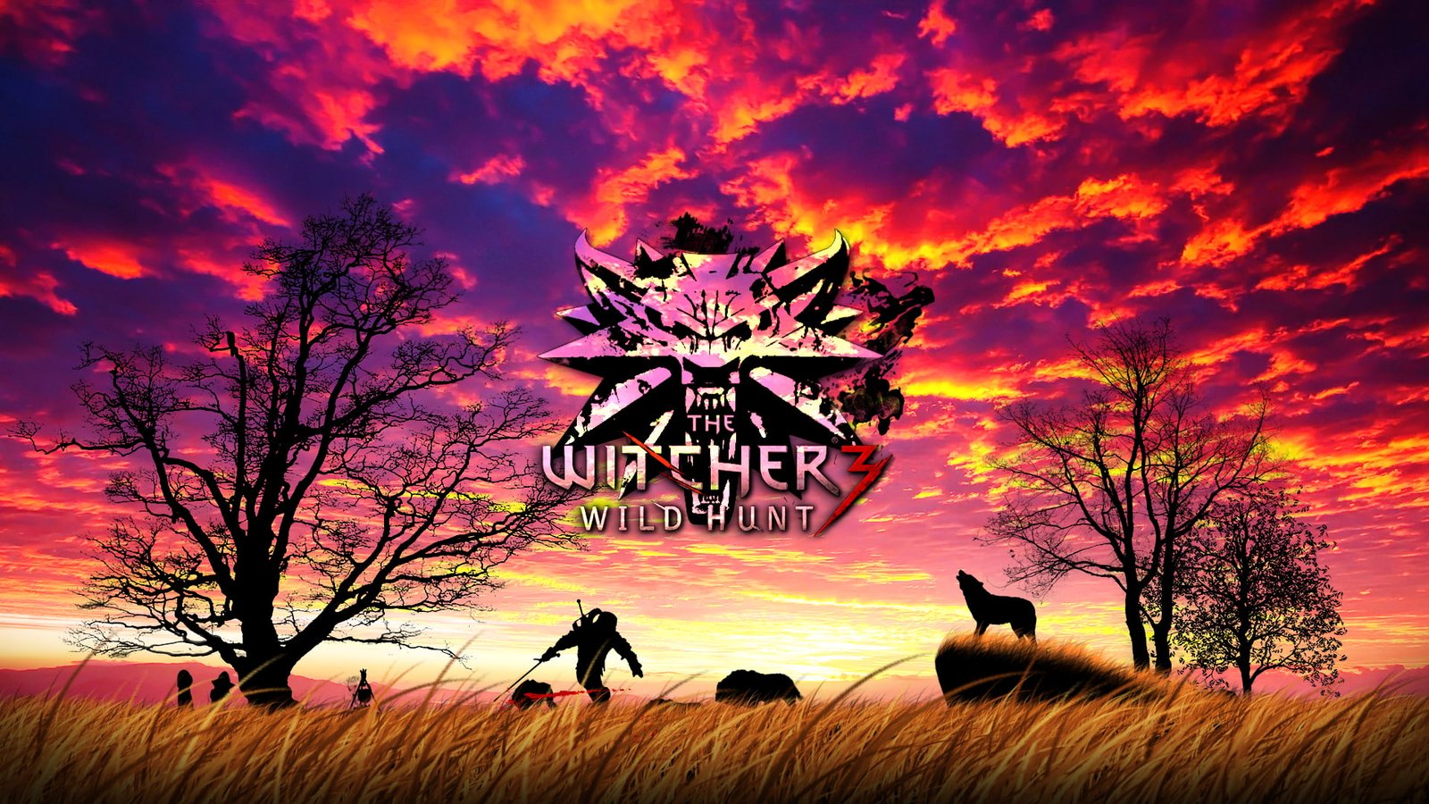The Witcher 3 Wild Hunt Geralt of Rivia sunset wolf dry grass 2k