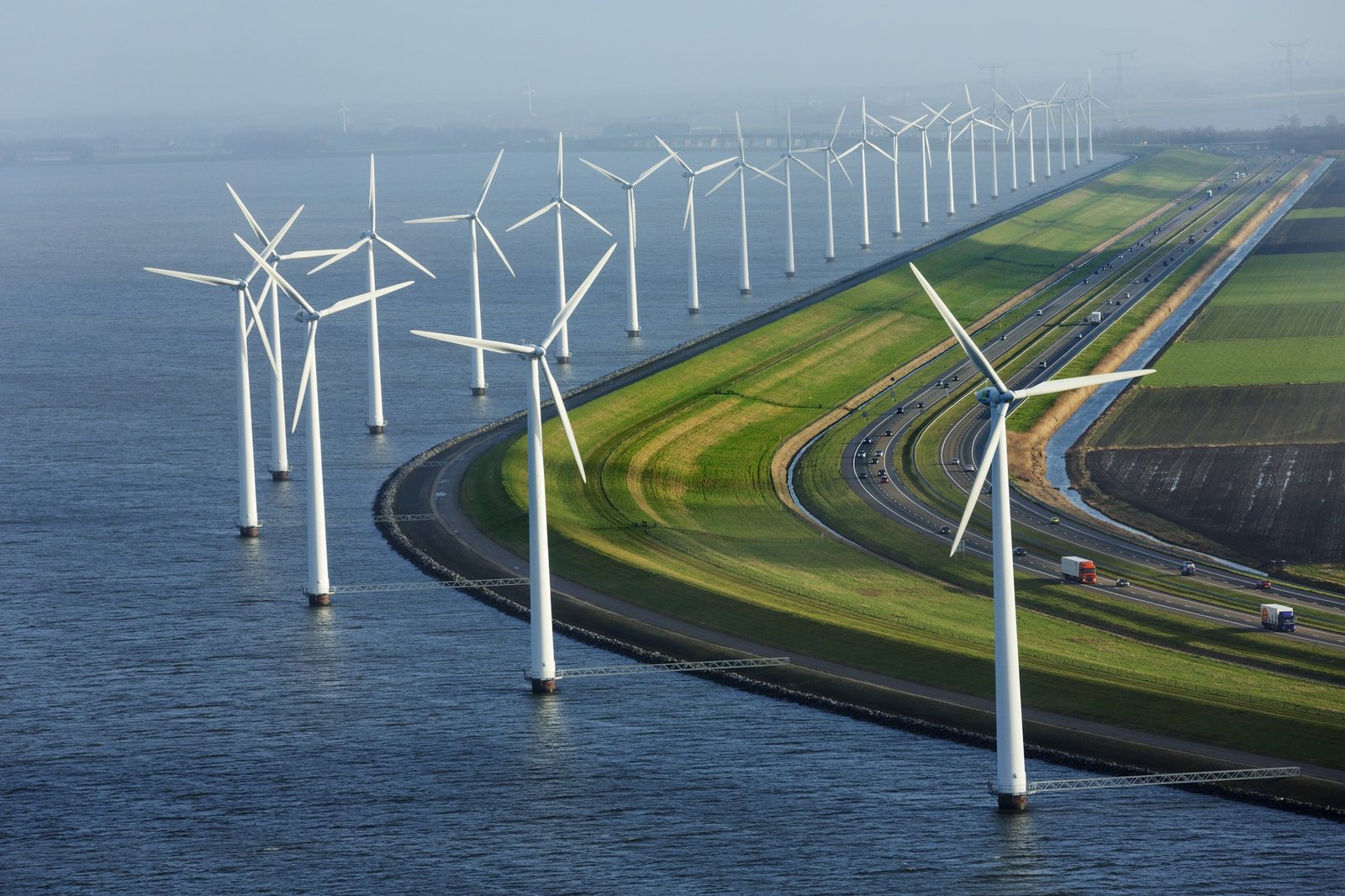 white windmills windmill lot Netherlands road sea car 2k