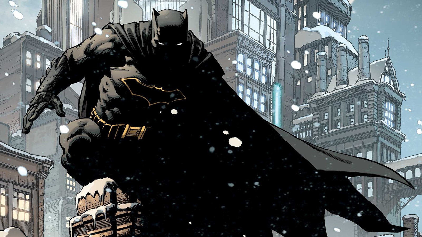 Winter The city Snow Batman Costume Building Roof Hero 2k