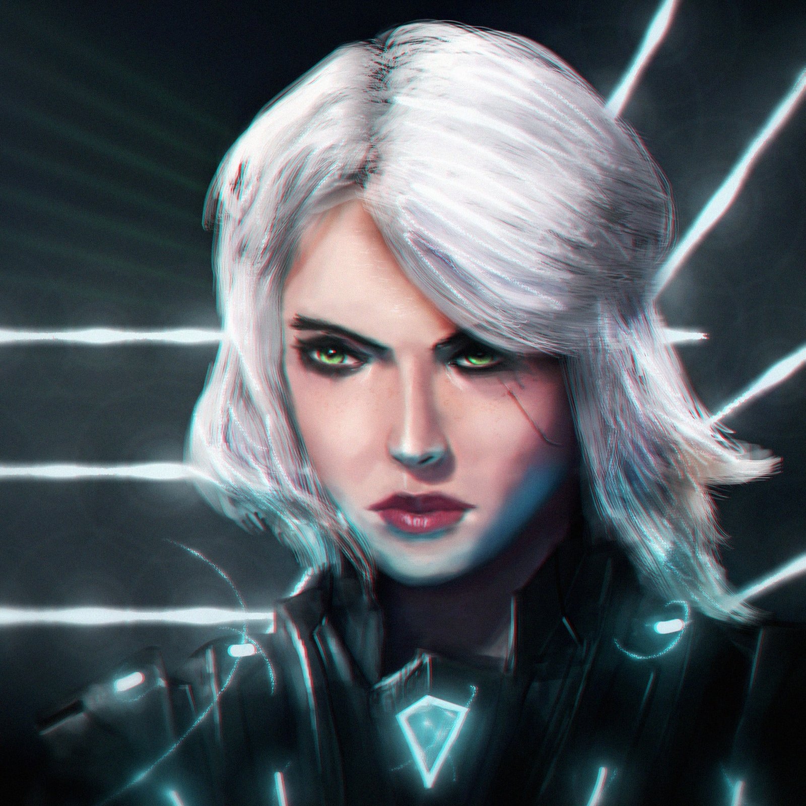women s black and white dress futuristic fantasy art Cirilla 2k