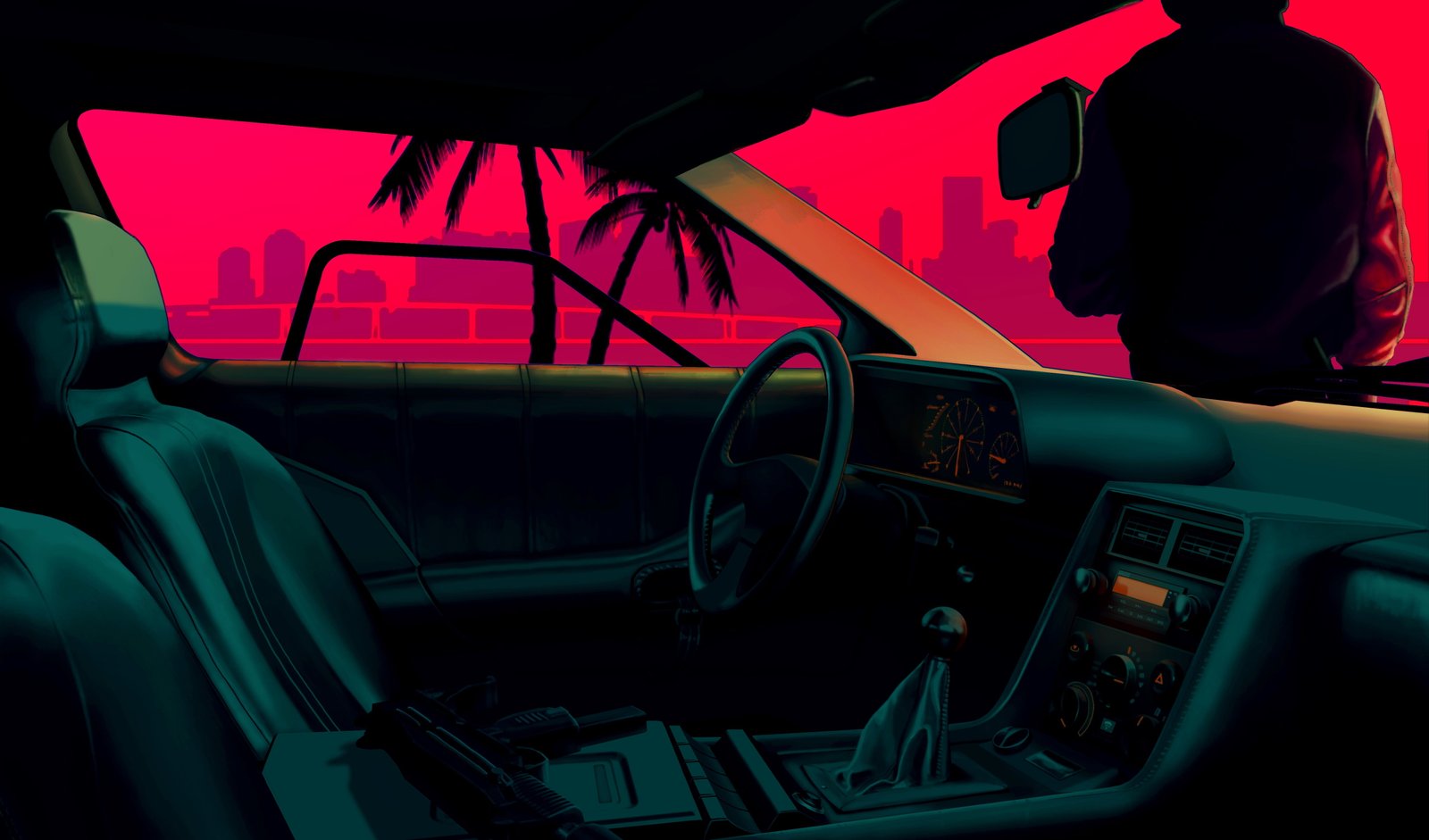 black car interior illustration video games Hotline Miami DMC DeLorean 2k 4k 5k