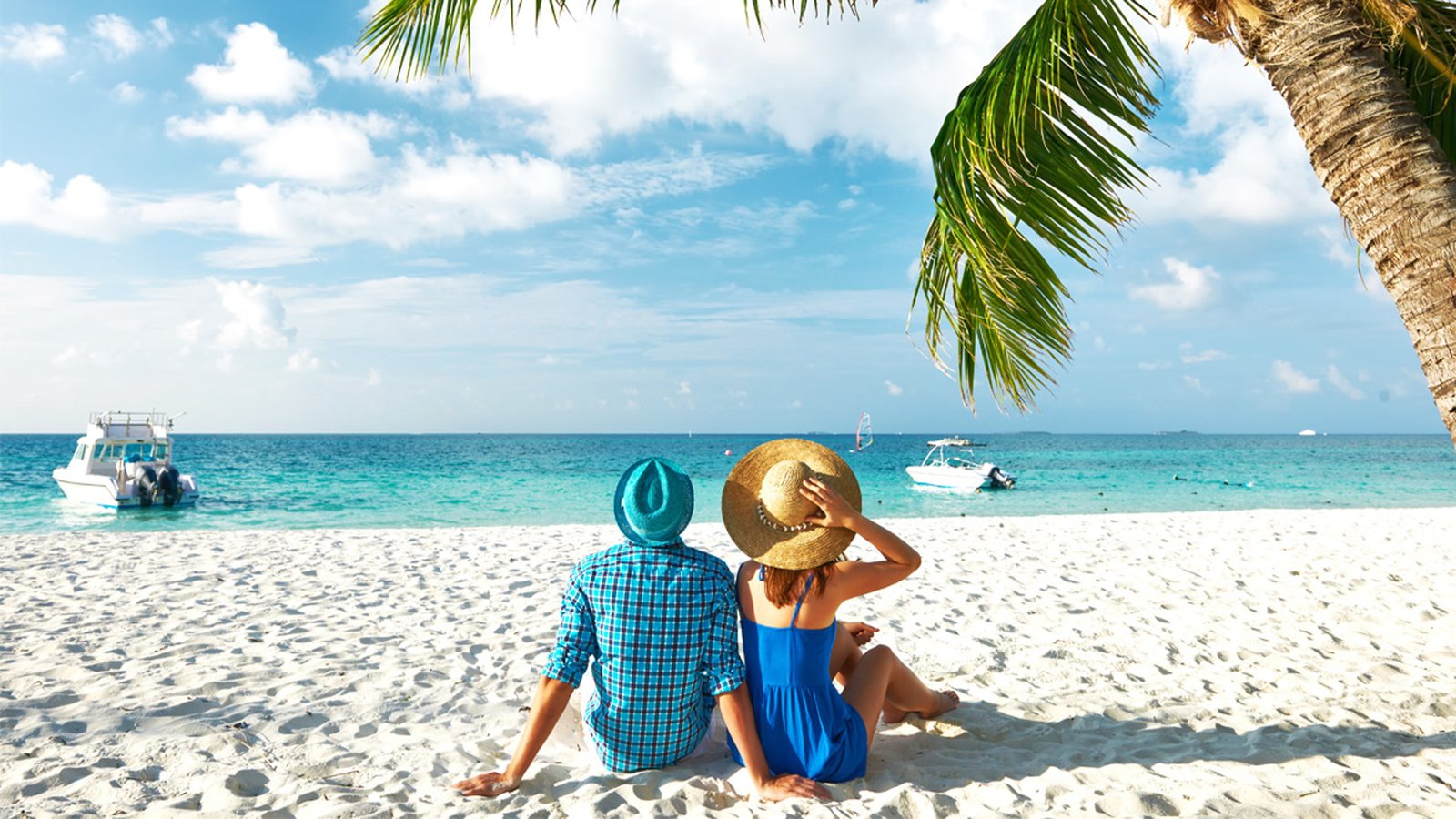 Honeymoon In Mauritius Love Couple Summer Sandy Beach Palm Tree Blue Ocean Wind For Sailing Yacht Sky Hd Wallpaper 2k
