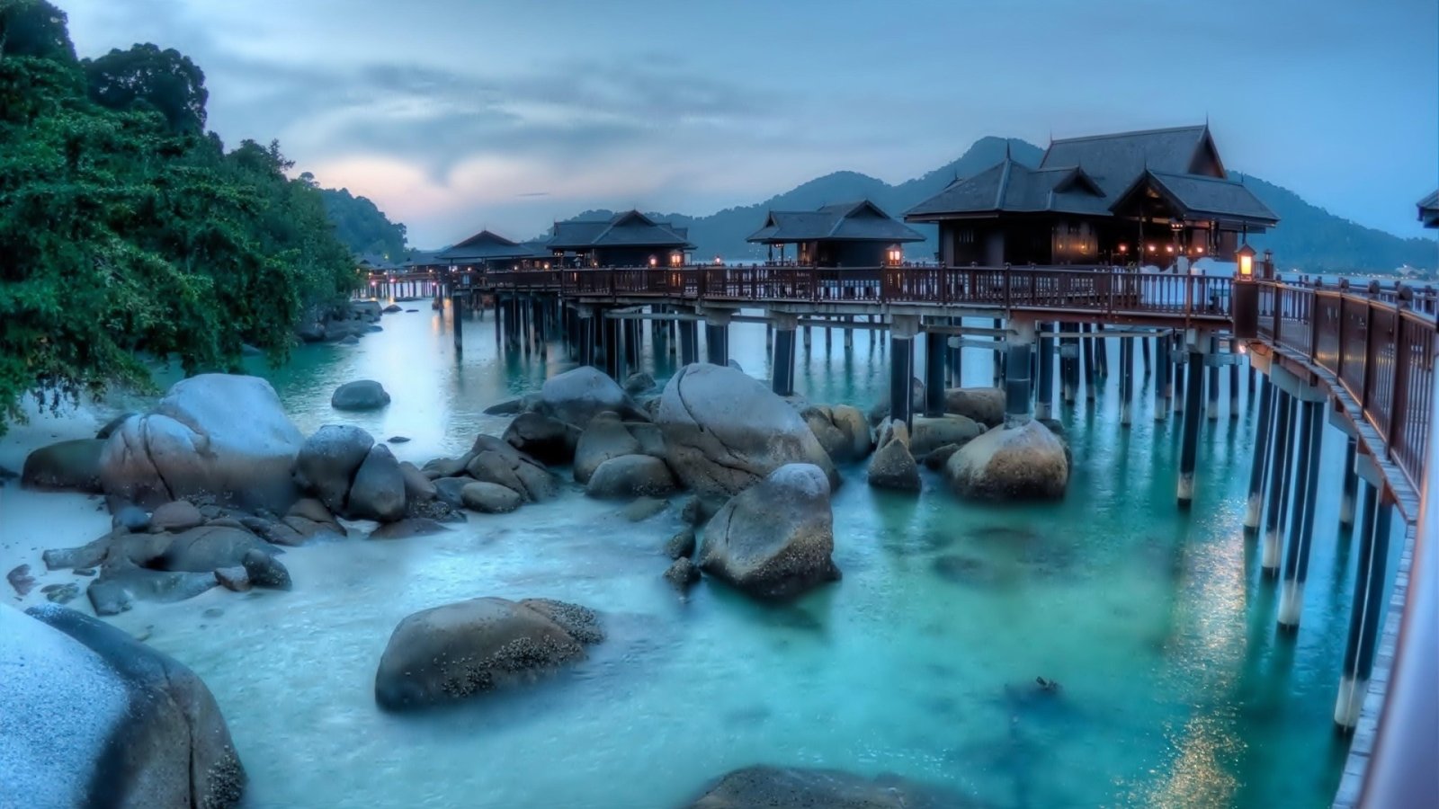 resort evening holiday logs pangkor island cabin landscape 2k 4k