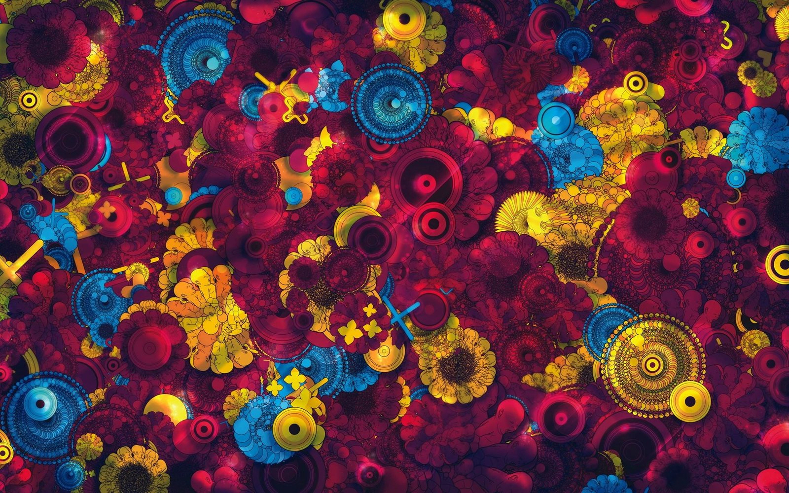 psychedelic digital art colorful flowers abstract multi colored 2k