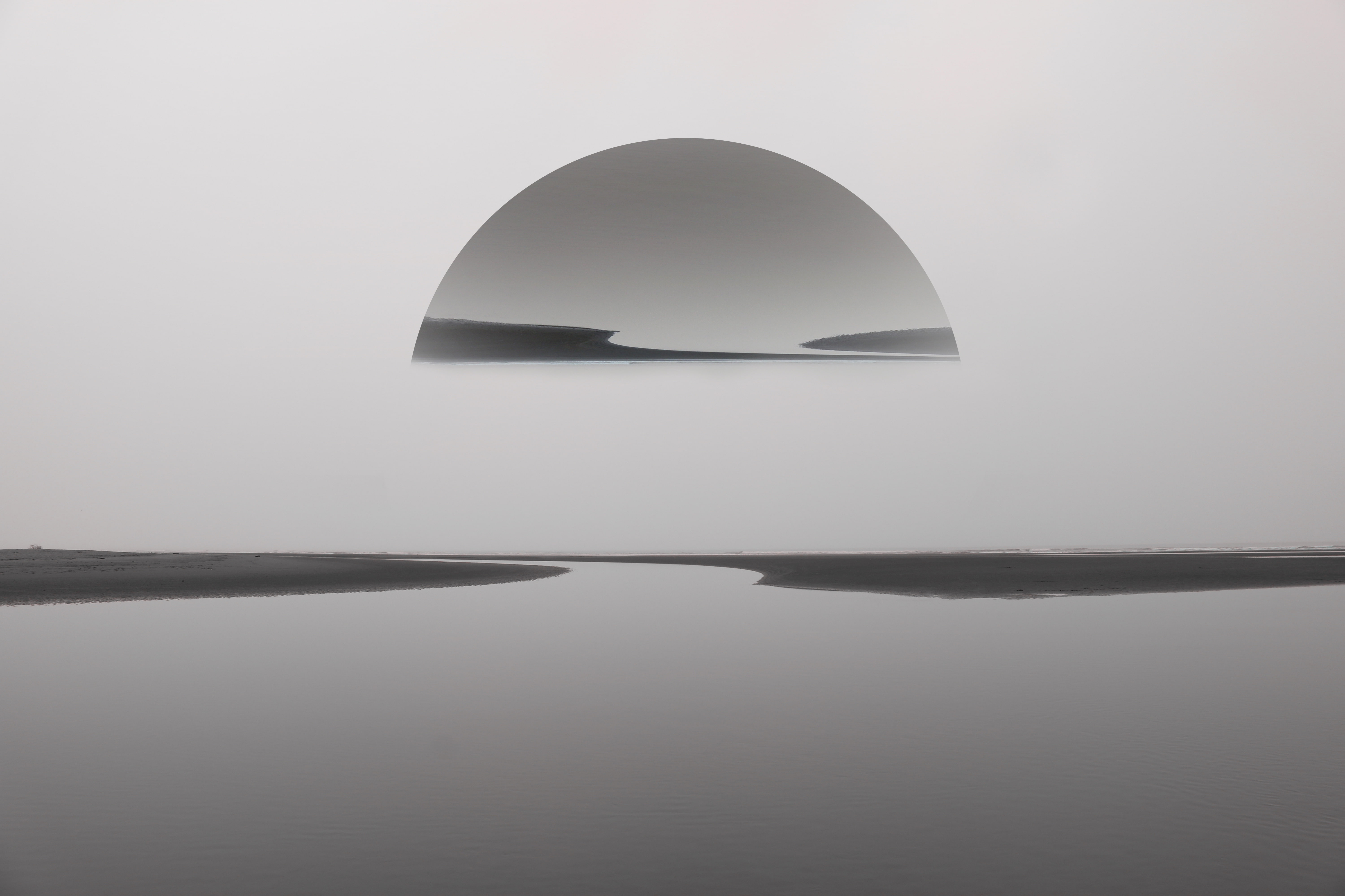 sunset beach reflection monochrome black and white minimalism 2k 4k 5k