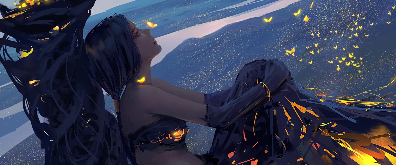 black haired female character illustration anime girls Anime Game 2k
