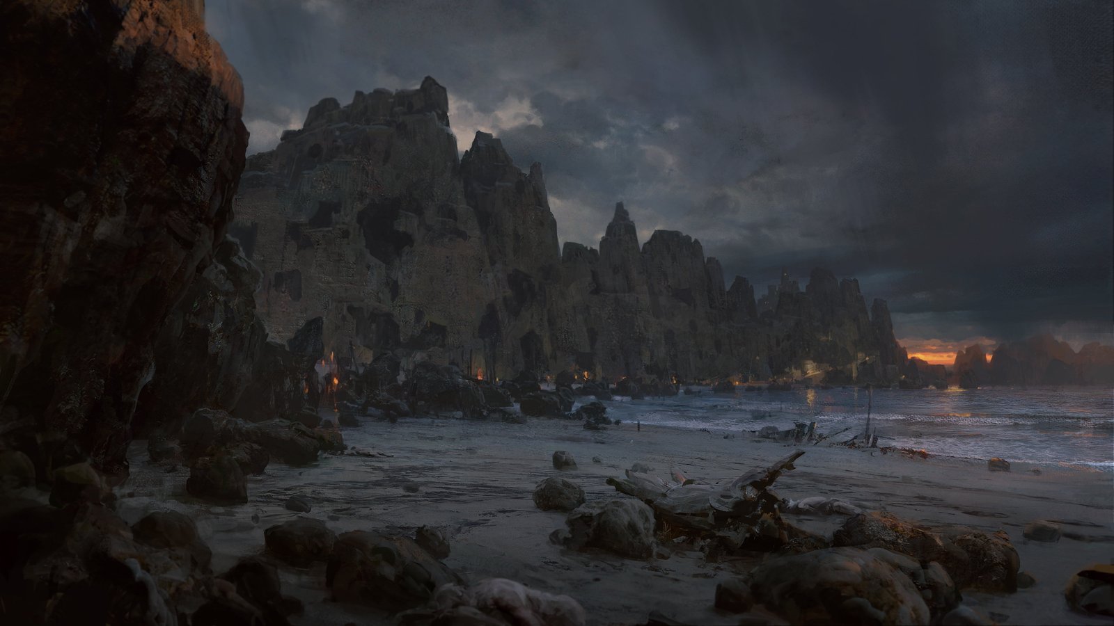 gray rock formation beside sea Path of Exile digital art video games 2k 4k