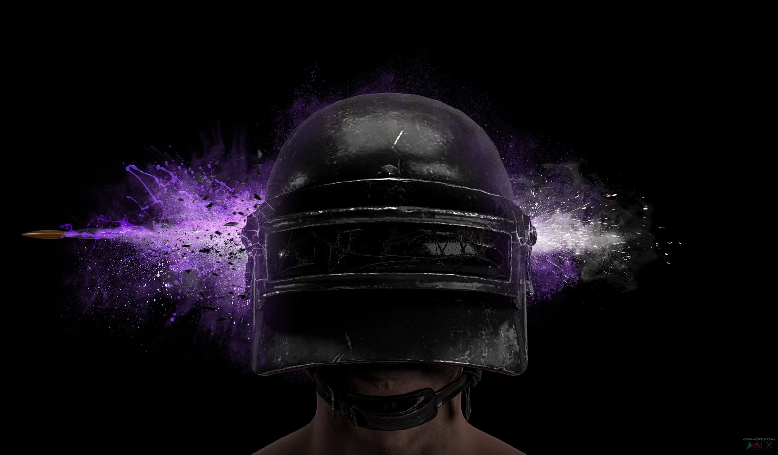 PUBG helmet bullet video games PC gaming purple simple background 2k 4k