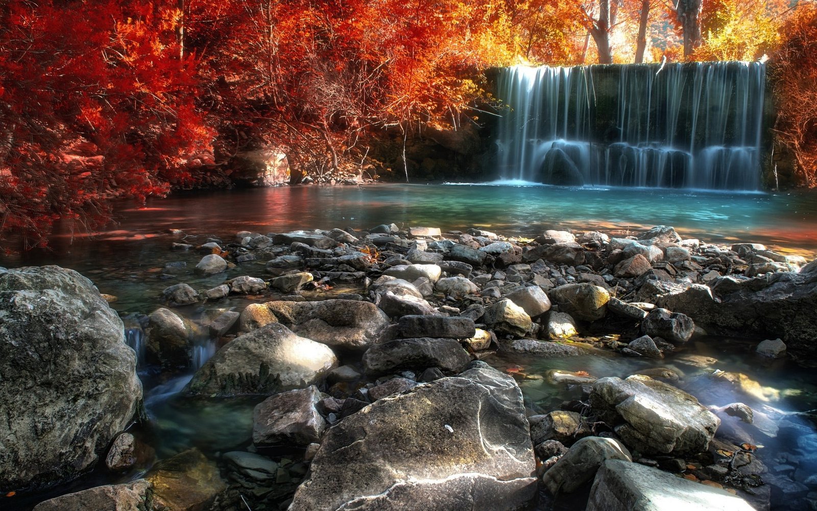 waterfalls between trees wallpaper and forests nature 2k