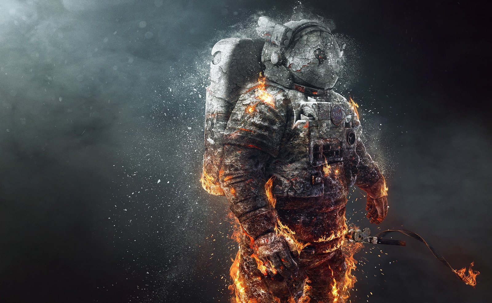 astronaut illustration artwork fire digital art ice NASA 2k