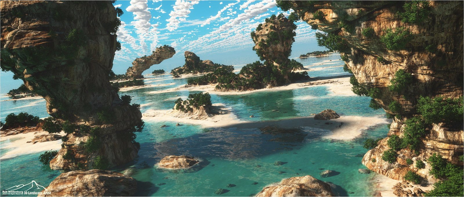 sea stacks beach render nature digital art water beauty in 2k