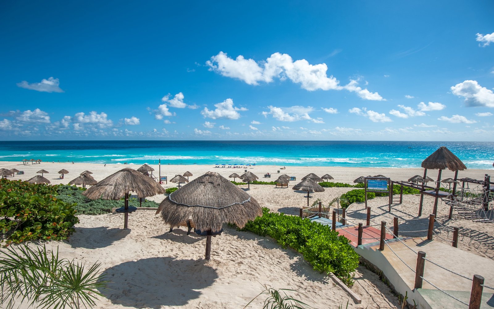 Dolphin Beach Panorama Cancun Mexico sky sea water horizon over 2k 4k