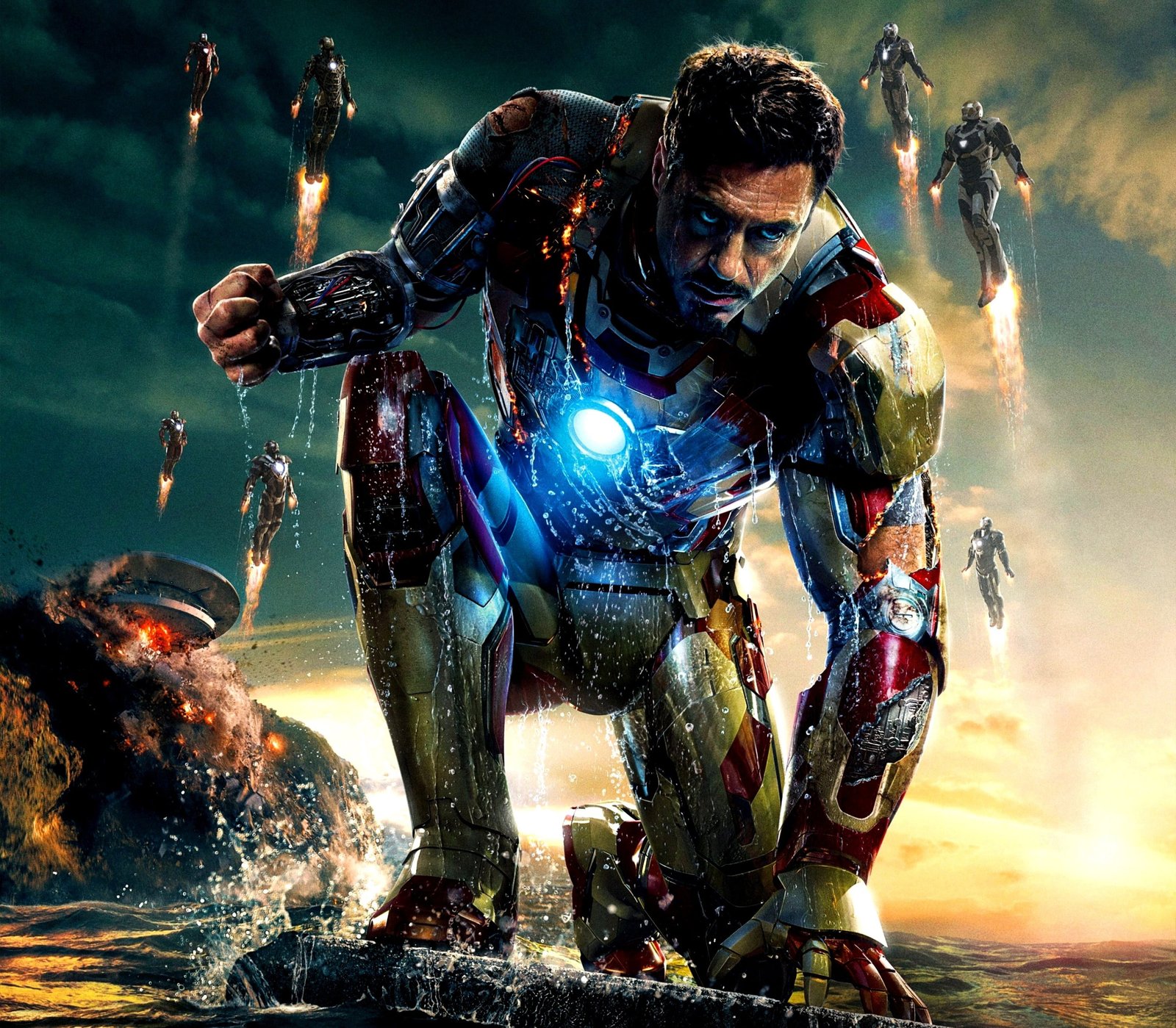 Robert Downy Jr as Tony Stark the explosion superhero iron man 3 2k