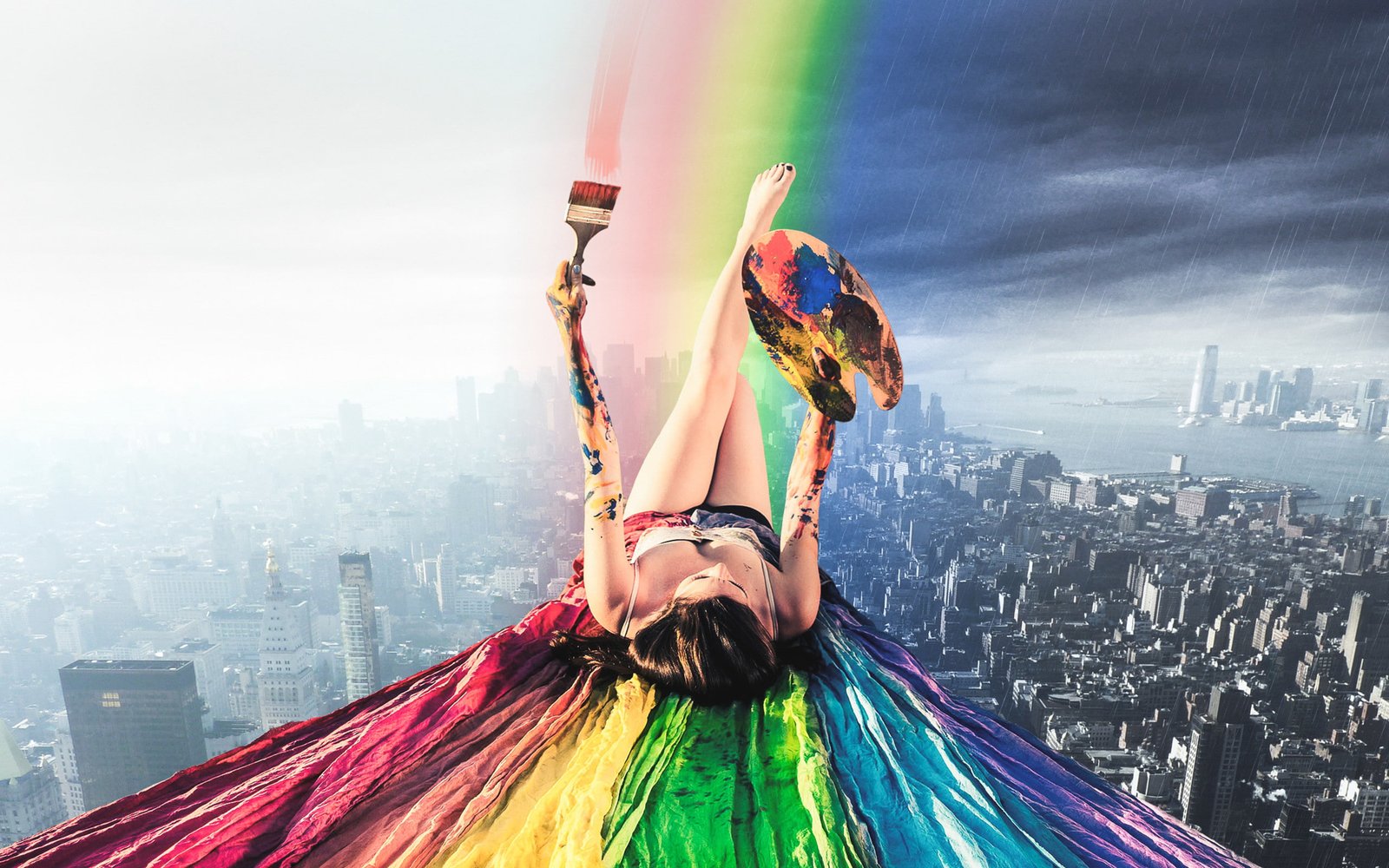 girl Rainbow paint HD wallappar 2k