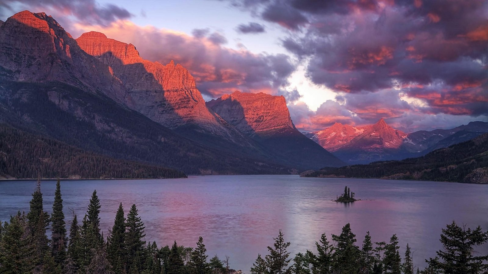 national park united states montana islet illuminated saint mary lake 2k 4k