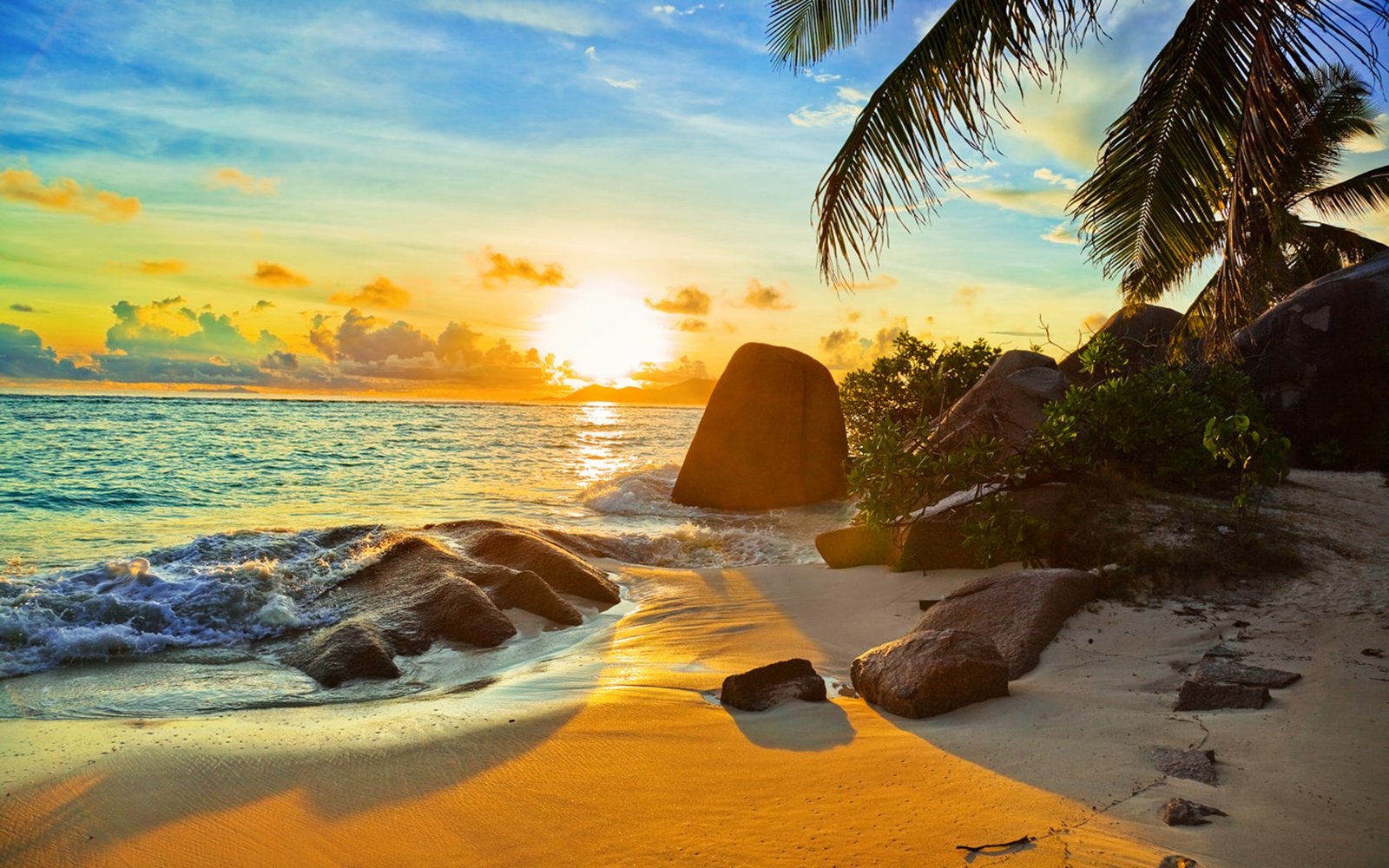 Tropical Beach At Sunset Wallpaper Hd 2k