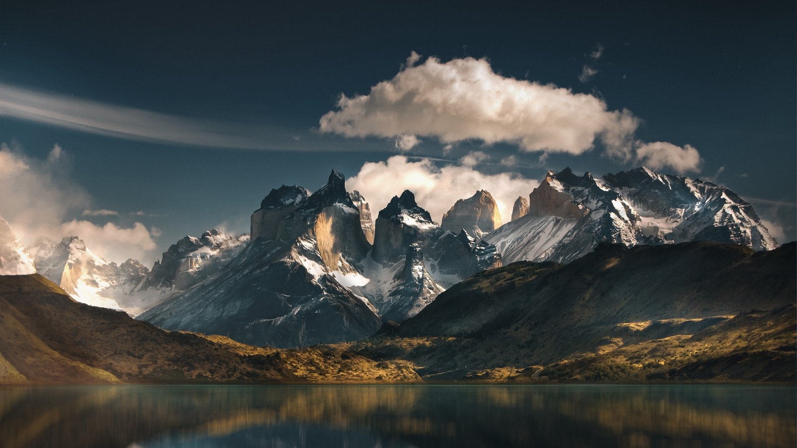 lake rock formation peak chille national park patagonia 2k 4k