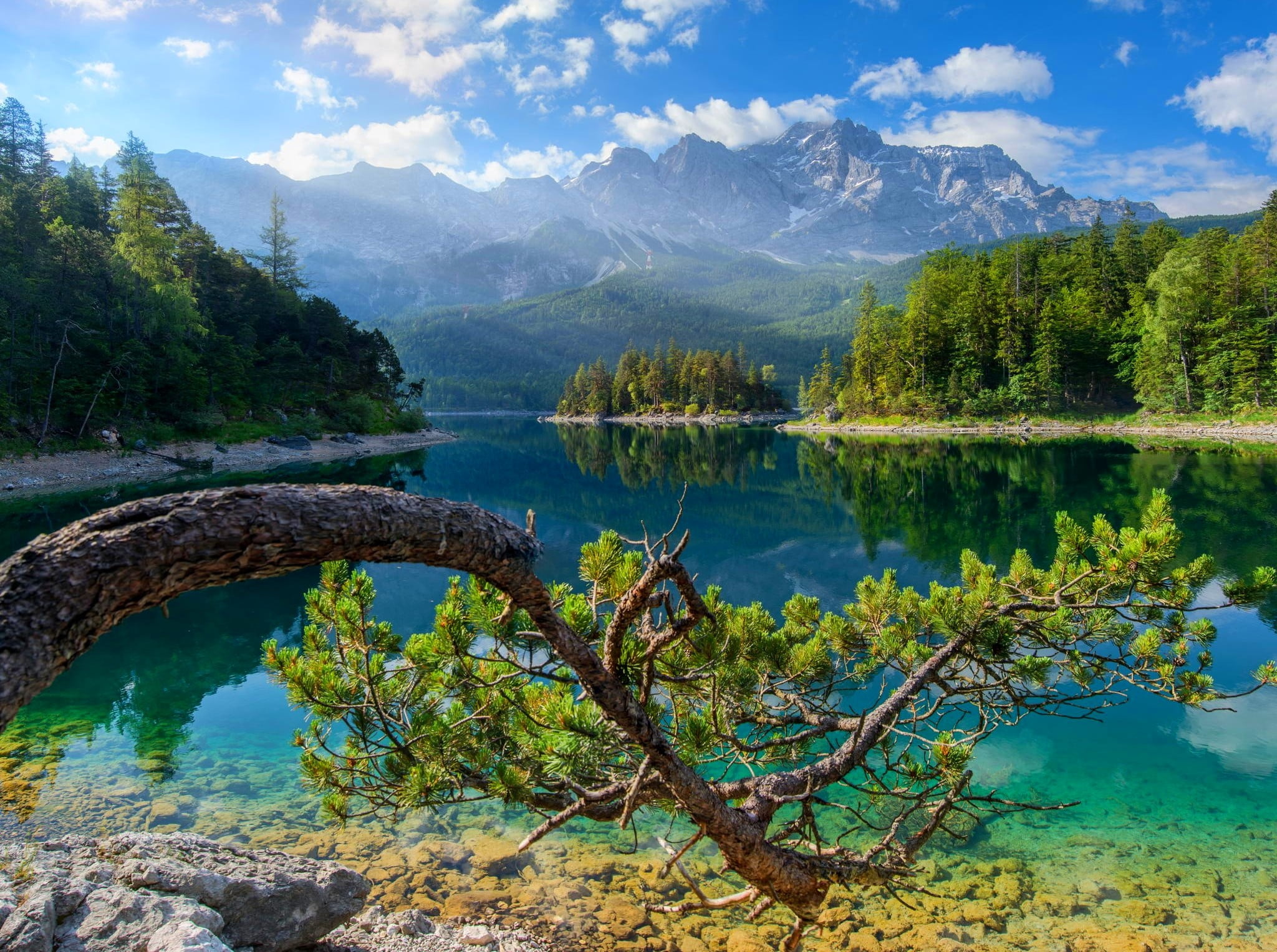 mountain range and body of water lake Germany forest summer 2k