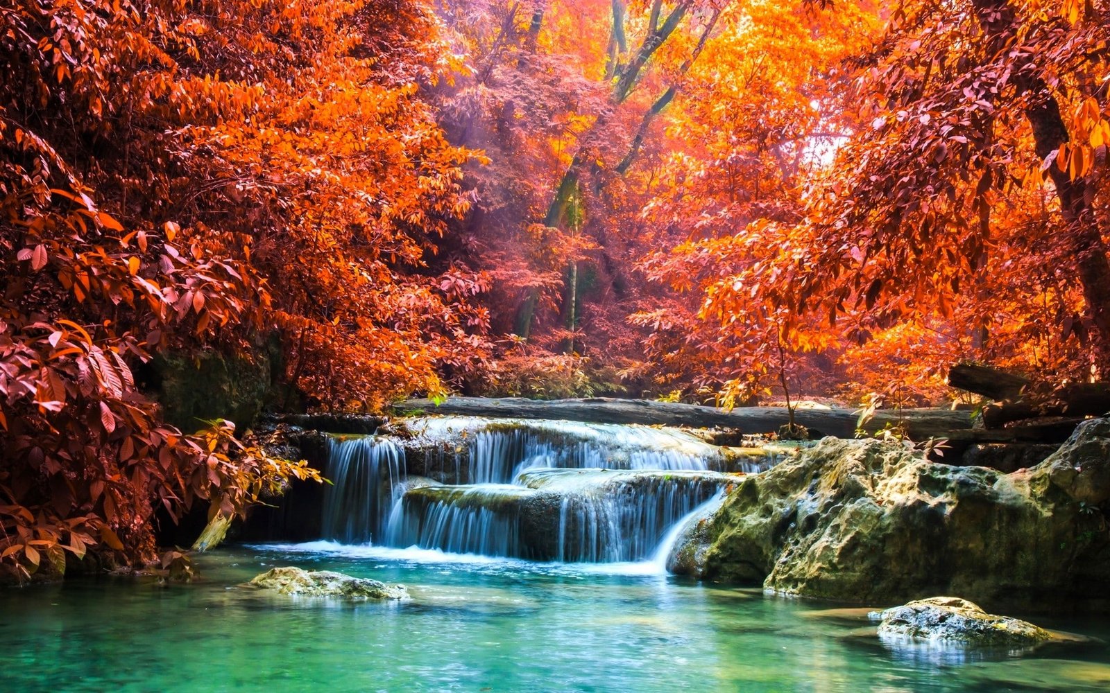 Nature Landscape Waterfall Forest Fall Sun Rays Trees Thailand Colorful River 2k