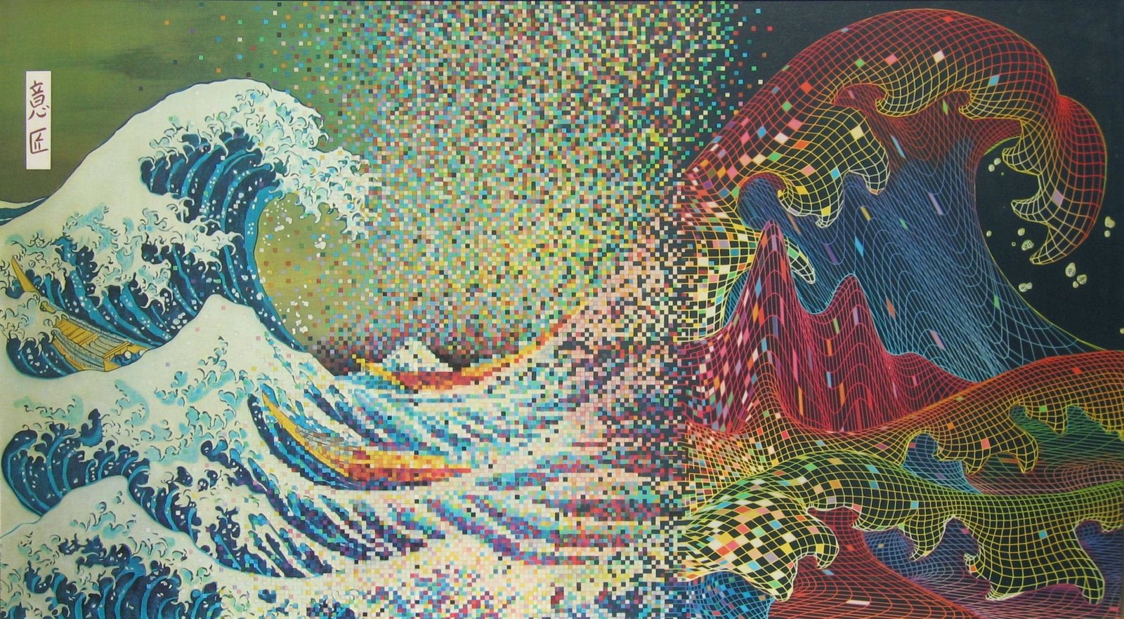 red blue and white ocean waves illustration The Great Wave off Kanagawa 2k