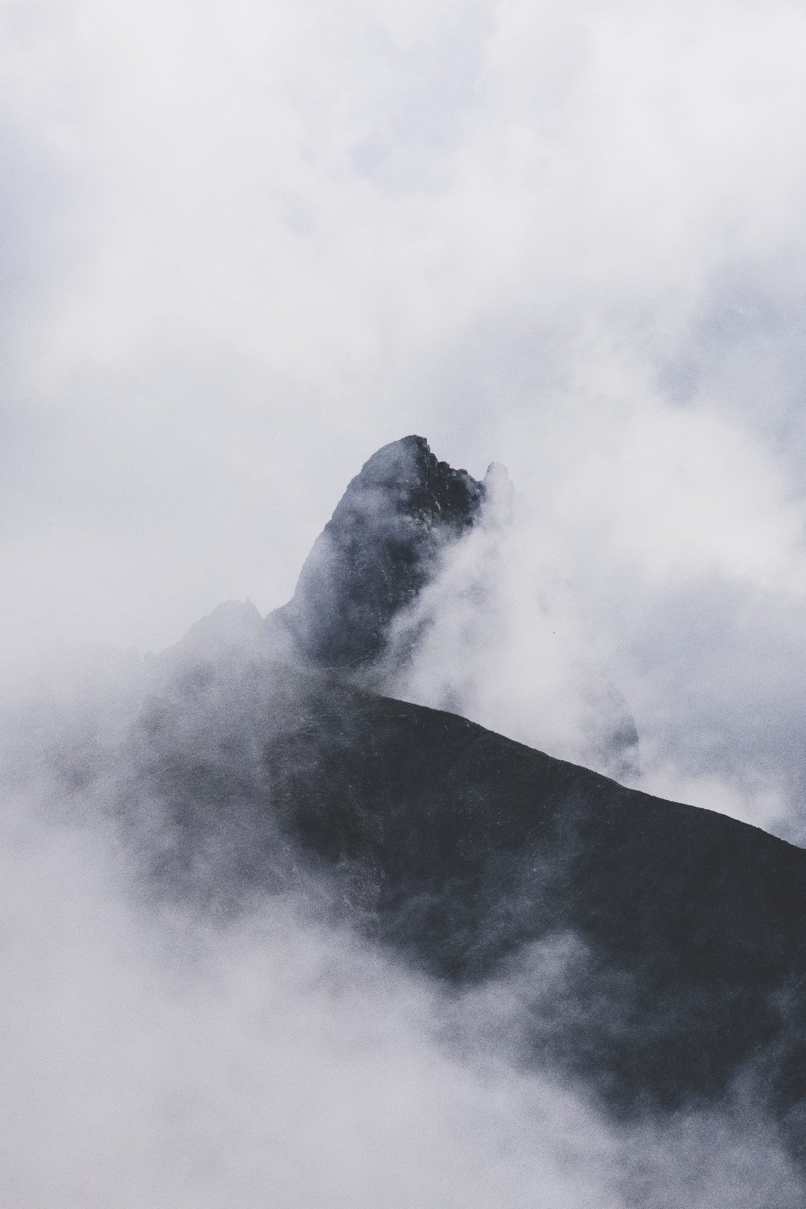 black mountain and white fog nature mist peak landscape moody 2k