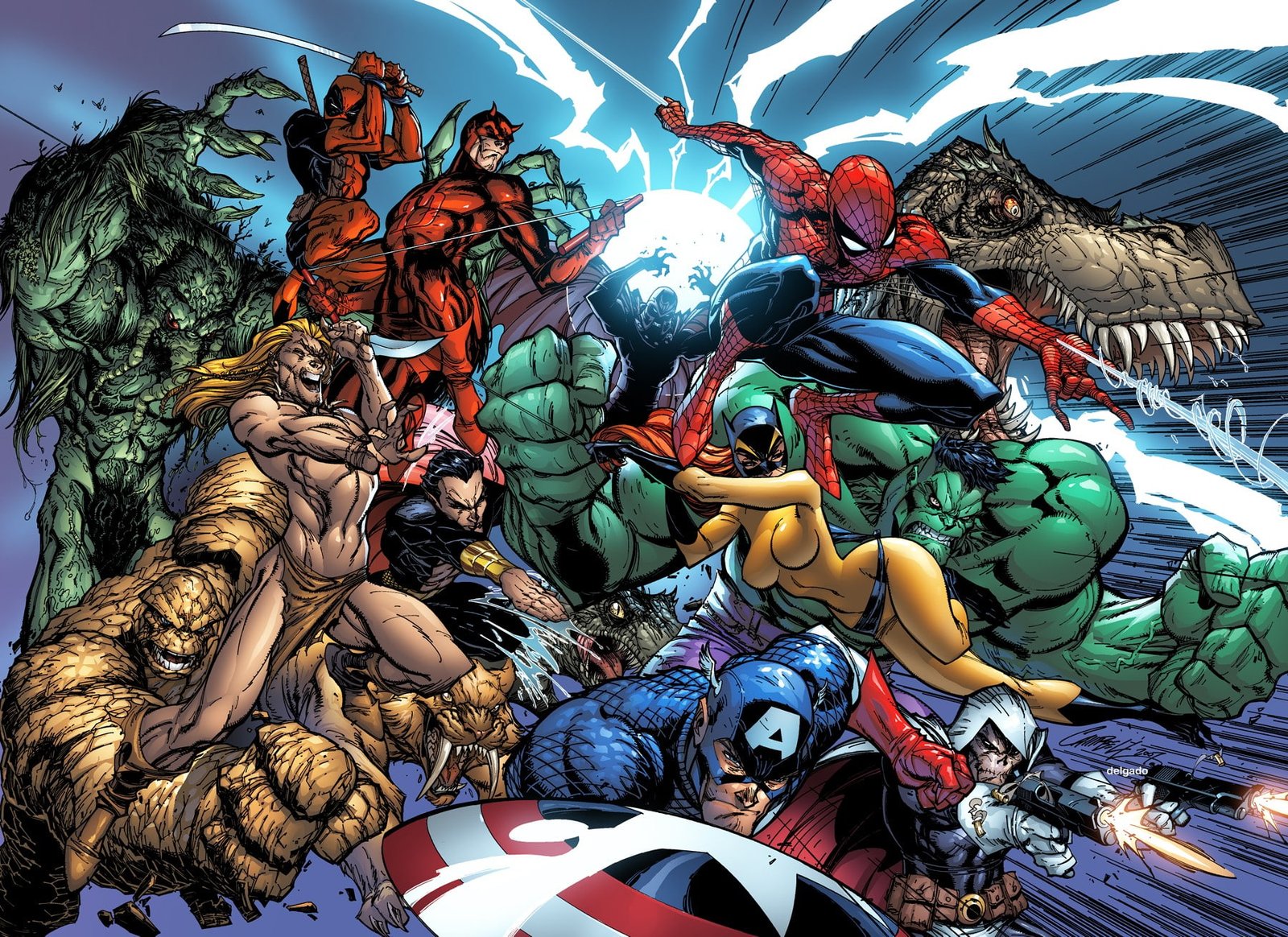 Marvel Comics superhero Captain America Hulk Deadpool Thing 2k