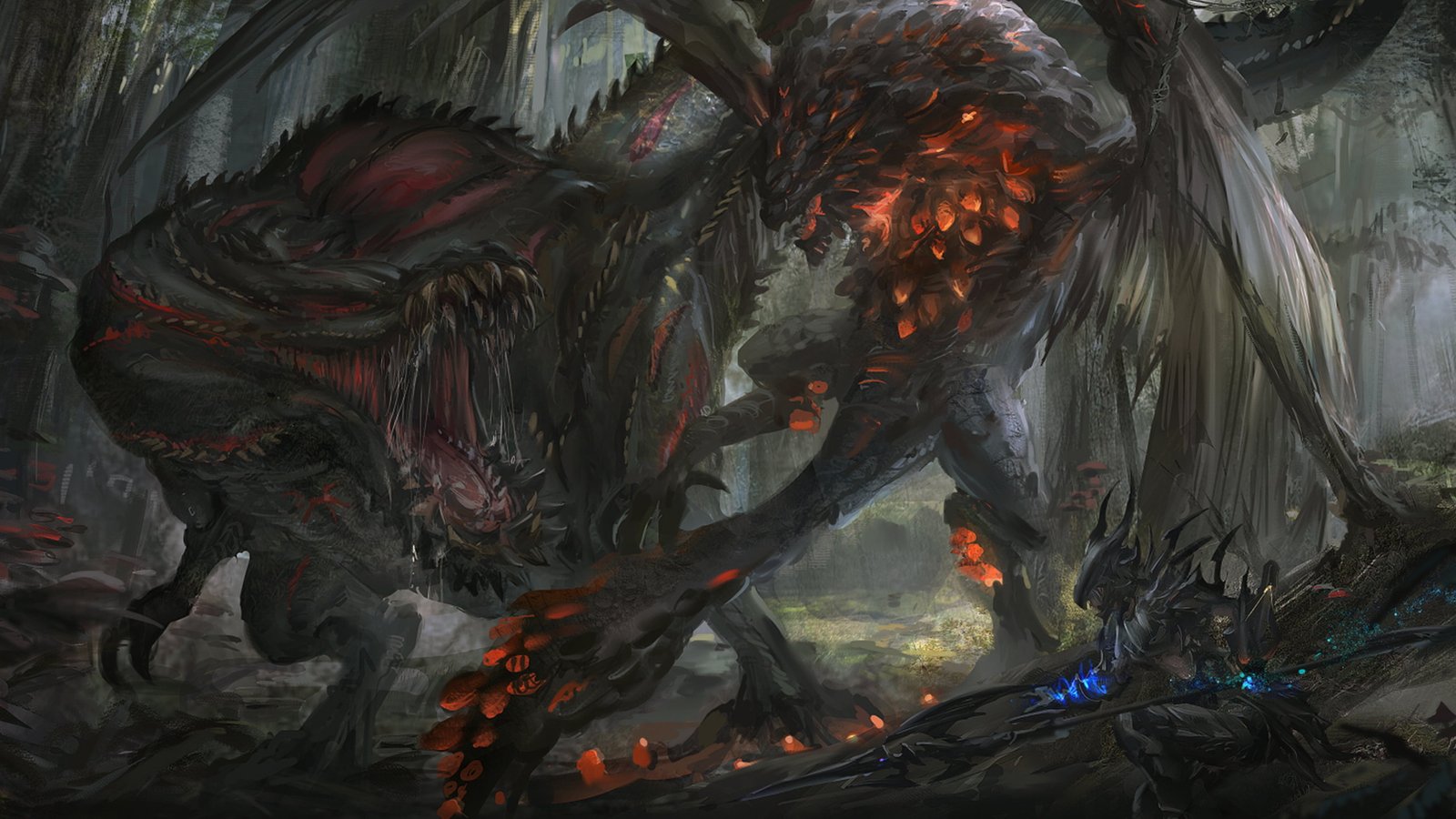 two alien monsters facing each other illustration video games 2k 4k