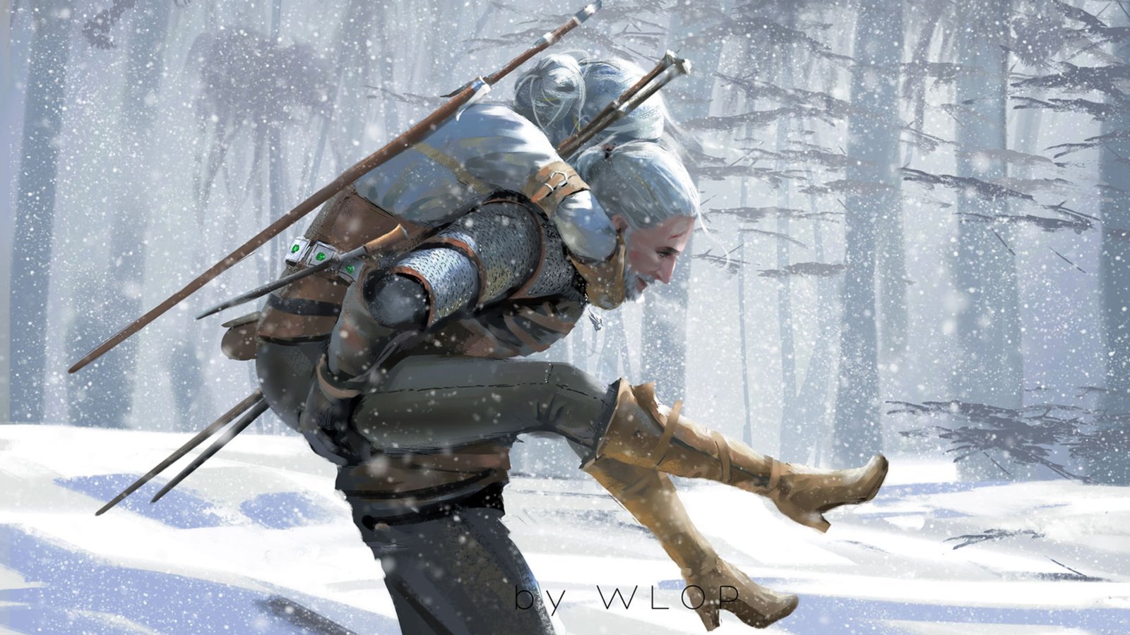 Winter Figure The game Snow Sword Art Witcher Geralt 2k 4k