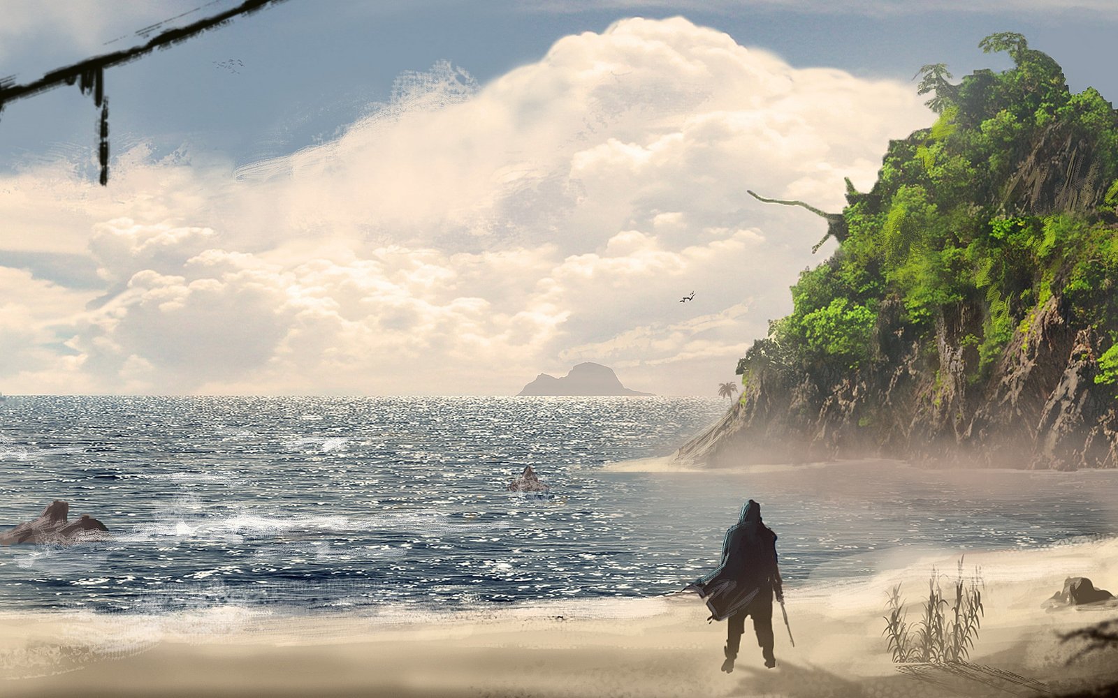 Assassins Creed IV Black Flag man standing on seashore digital painting 2k